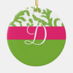 Heet Roze en Groen BloemenMonogram Kerst Ornamenten