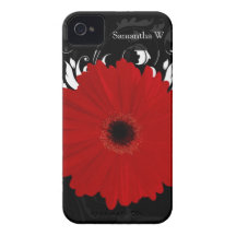 Heldere Rode Gerbera Daisy op Zwarte Case-Mate iPhone 4 Hoesjes