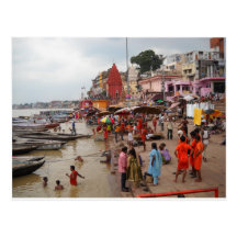 Het Bad van de avond in Varanasi Wenskaarten