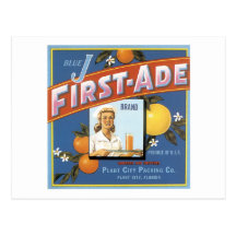 Het blauwe Oranje Vintage Etiket van J eerste-Ade Wenskaarten