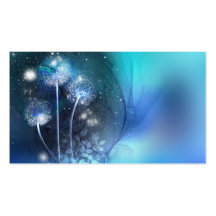 het blauwe visitekaartje van fantasiepaardebloemen