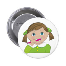 Het Borstelen van het meisje Tanden Speld Buttons