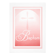 Het Christelijke Kruis van het doopsel in Roze Gepersonaliseerde Uitnodiging