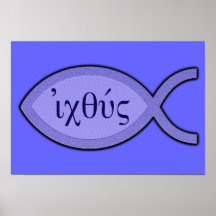 Het Christelijke Symbool van Vissen IXOYE - Blauw  Print