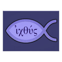 Het Christelijke Symbool van Vissen IXOYE - Blauw  Persoonlijke Uitnodigingen
