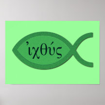 Het Christelijke Symbool van Vissen IXOYE - Groen  Print