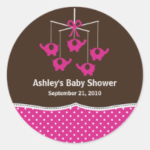 Het fuchsiakleurig Roze & Bruine Mobiele Baby show Ronde Sticker