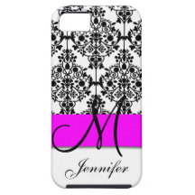 Het fuchsiakleurig Roze Zwarte Witte BloemenDamast iPhone 5 Cases