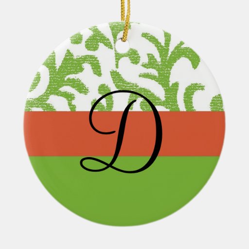 Het groene en Oranje BloemenMonogram van het Damas Kerst Ornamenten