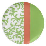 Het groene en Oranje BloemenPatroon van het Damast Party Bord