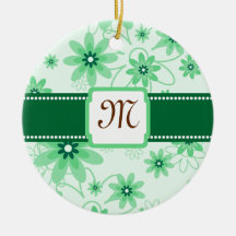 Het groene Monogram van de Bloem Kerstboom Ornament