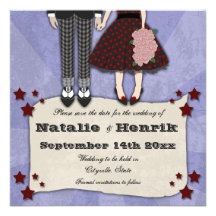 Het Huwelijk van Rockabilly, 5.25x5.25 bewaart de  Custom Uitnodigingen