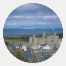 Het Kasteel van Harlech en dorp, Gwynedd, noordeli Ronde Sticker