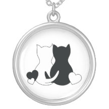 Het ketting van de valentijnskaart, kat, zwart-wit