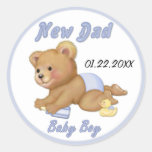 Het kruipen Teddy - Nieuwe Papa van Jongen - past  Ronde Sticker