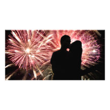 Het Kussen van het Paar van het vuurwerk Silhouet Foto Kaart
