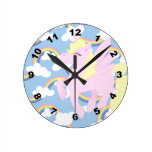 Het leuke Patroon van de Regenboog met Roze Eenhoo wall clocks