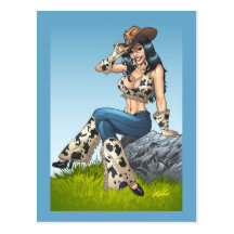 Het Meisje Pinup van het Land van de veedrijfster  Wens Kaarten