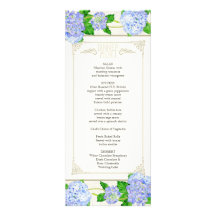 Het Menu van het diner - Blauwe Bloemen Formeel va Custom Uitnodging