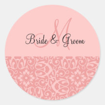 Het Monogram van het huwelijk in Roze Ronde Sticker