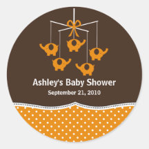 Het oranje & Bruine Mobiele Baby shower van de Oli Ronde Stickers