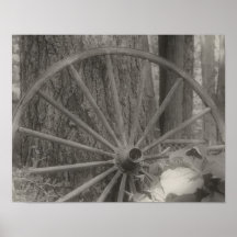 Het oude Wiel van de Wagen verouderde Zwart-witte  Print