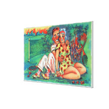 Het Paar van de cartoon met het Toestel van het Te Canvas Prints