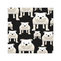Het Patroon van honden. Witte Buldoggen op Zwarte Canvas Prints