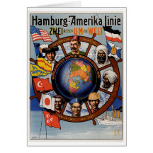 Het Poster van de Lijn van Hamburg Amerika Kaart