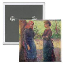 Het praatje, c.1892 (olie op canvas) speld button