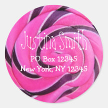 Het roze Adres van de Lolly Ronde Sticker