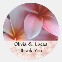 Het roze Huwelijk van Bloemen Plumeria dankt u Ronde Sticker