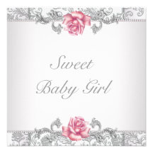 Het roze nam de Douche van het Meisje van het Baby Custom Uitnodging