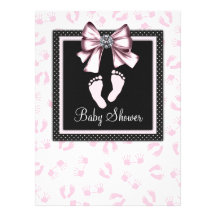 Het roze Zwarte Roze Baby shower van Voetafdrukken Gepersonaliseerde Uitnodigingen
