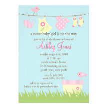 Het schattige Baby shower van de Drooglijn Gepersonaliseerde Uitnodiging