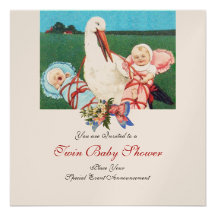 Het TWEELINGBABY SHOWER van de OOIEVAAR, champagne Persoonlijke Aankondigingen