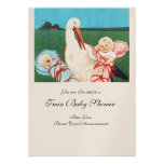 Het TWEELINGBABY SHOWER van de OOIEVAAR, champagne Persoonlijke Uitnodigingen
