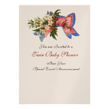 Het TWEELINGBABY SHOWER van de OOIEVAAR, champagne Uitnodigingen