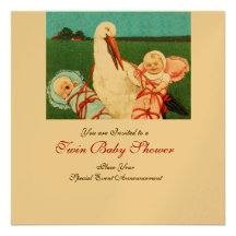 Het TWEELINGBABY SHOWER van de OOIEVAAR, gouden me Aankondigingen