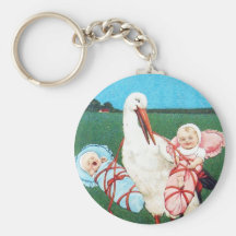 Het TWEELINGBABY SHOWER van de OOIEVAAR, Roze, Bla Sleutelhangers