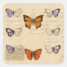 Het vintage Franse Elegante Patroon van Vlinders Vierkante Sticker