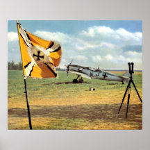 Het Vliegveld van WO.II Luftwaffe + Me-109 Afdruk