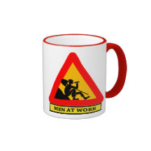 Het werk in uitvoering overvalt koffie mok