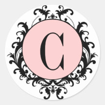 Het zwarte Witte Roze Etiket van het Damast van he Ronde Stickers