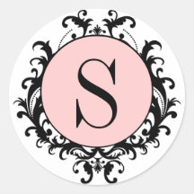Het zwarte Witte Roze Etiket van het Damast van he Ronde Stickers