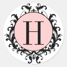 Het zwarte Witte Roze Etiket van het Damast van he Ronde Stickers