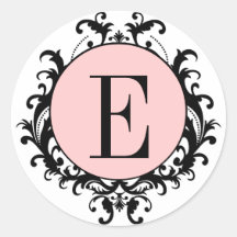 Het zwarte Witte Roze Etiket van het Damast van he Ronde Stickers