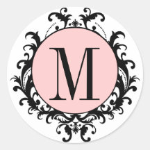 Het zwarte Witte Roze Etiket van het Damast van he Stickers