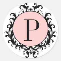 Het zwarte Witte Roze Etiket van het Damast van he Sticker