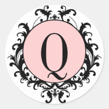 Het zwarte Witte Roze Etiket van het Damast van he Ronde Sticker